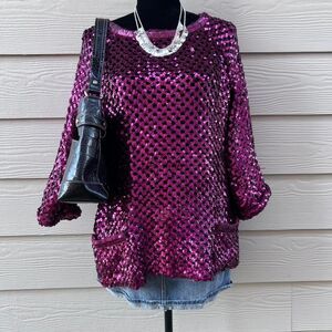 Vintage fuschia Partique sequin top